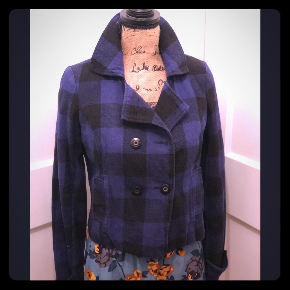 Blue & Black Cropped Style Pea Coat